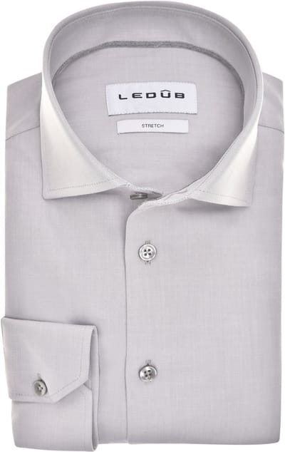 Ledub modern fit overhemd - popeline - lichtgrijs - Strijkvriendelijk - Boordmaat: 40