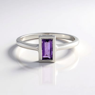Cavill - Zilveren ring met Marokkaanse Amethist 0,779 ct - 925 Sterling zilver platina geplateerd - Baguette slijpsel - Minimalistisch elegant design