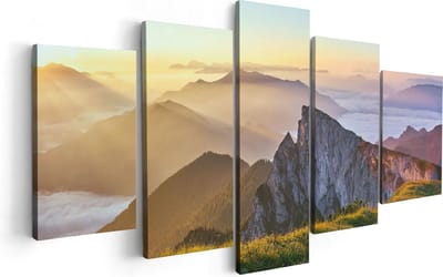 Artaza Canvas Schilderij Vijfluik Zonsopkomst In De Bergen In De Alpen - 100x50 - Foto Op Canvas - Canvas Print