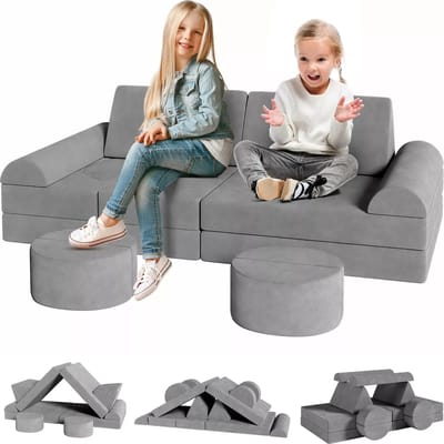 Gran Vida® - Kinderbank - 14 Stukken - Educatief & Creatief - Zachte Stoffen - grijs - Geschikt voor Kinderen en Volwassenen