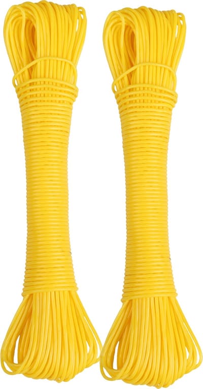 Urban Living Waslijn - 2x - 20 meter - PVC - geel - drooglijn / waslijndraad - wasgoed ophangen