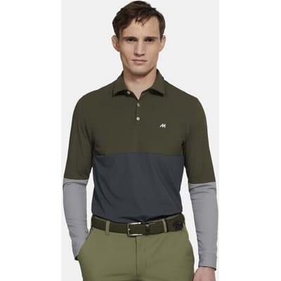 Meyer Polo Justin Active High Performance Longsleeve Color Block Olive-Multi / male