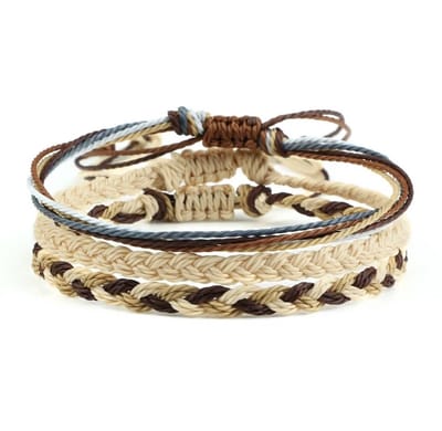 Jomide Set armbandjes - Touw Gevlochten - Bruin/Beige