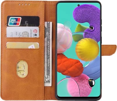 Geschikt voor Samsung Galaxy A51 Telefoonhoesje Kunstleer met Magnetisch lipje en Pasjeshouder Book Case met Klepje - Bruin - Smartphonica geschikt voor Samsung Galaxy A51
