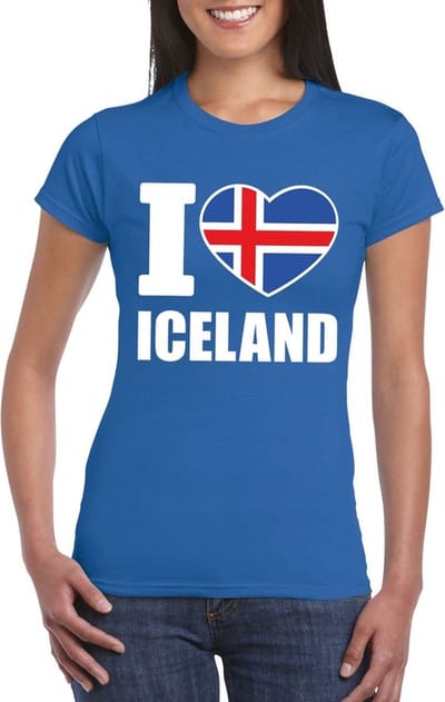 IJsland supporters kleding t-shirt - voor dames - blauw - met vlag kleuren print - korte mouwen S