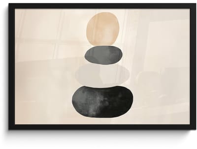 Poster in lijst - Fotolijst 60x40 cm - Posters - Japandi - Wabi sabi - Beige - Posterlijst zwart - Decoratie - Wanddecoratie woonkamer - Muurdecoratie slaapkamer
