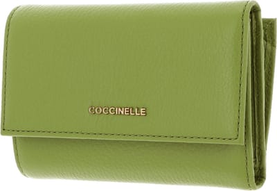 COCCINELLE Leren Portemonnee Metallic Soft Wallet Grainy Leather Guacamole Groene
