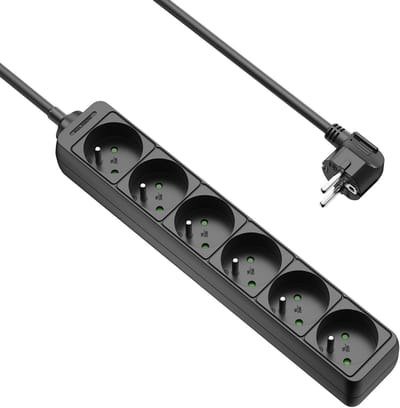 Allteq - Stekkerdoos met penaarde - 6-voudig - 1,5 meter - Zwart