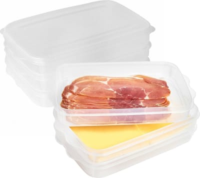 Hega Hogar Vleeswaren bewaarbakjes - 9x - transparant - 26 x 16 x 10 cm - 3 lagen - broodbeleg vershouddoos