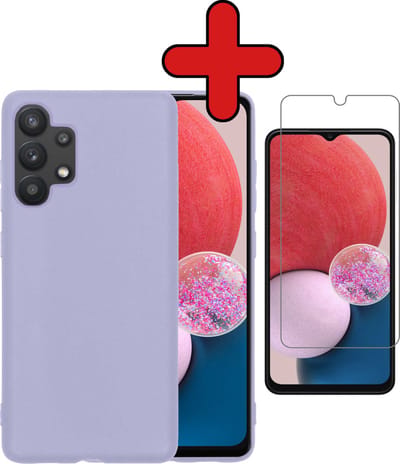 Hoesje - Met Screenprotector - Geschikt voor Samsung Galaxy A13 4G - Sterk & Shockproof - Telefoon Hoes - Back Cover - Siliconen Case - Telefoonhoes - Lila