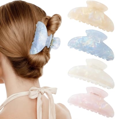Dailygoods - 4 Stuks Parelmoer Haarklemmen - Grote Haarspelden voor Dames