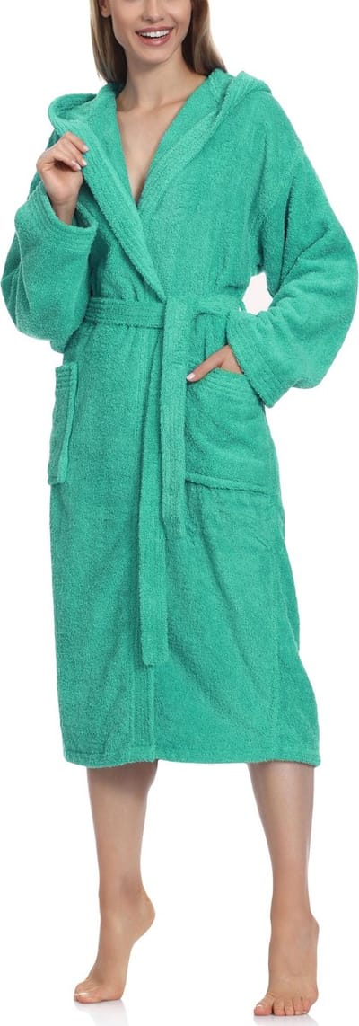 Ladeheid Dames Badjas met Capuchon - 100% Katoen - Wasmachine bestendig - Badstof - Turquoise - S - LA-LA40-193-DG