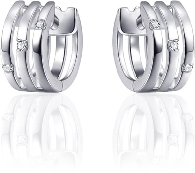 Jewels Inc. - Oorringen - Drie Rijen gezet met Zirkonia  - 12mmØ - 6mm Breed - Gerhodineerd Zilver 925