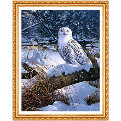 Peinture diamant thème hibou dans la neige, broderie 5D, oiseaux, papillon, croix, strass, à faire soi-même, pour la maison 20X30CM gray