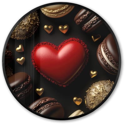 Poster in lijst Rond - Fotolijst 60x60 cm - Posters - Macarons - Rood - Hart - Ronde posterlijst zwart - Decoratie - Wanddecoratie woonkamer - Muurdecoratie slaapkamer