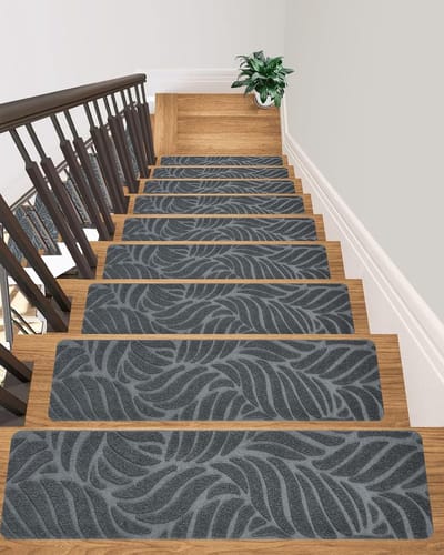 Trapmatten Grijs Anti-Slip - Bananenbladpatroon - Zelfklevend - 20x76cm - Set van 6 stuks