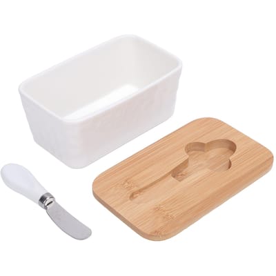 600ml Keramische Botervloot met Deksel Boterbewaarder Botercontainer Met Snijder voor Keuken White