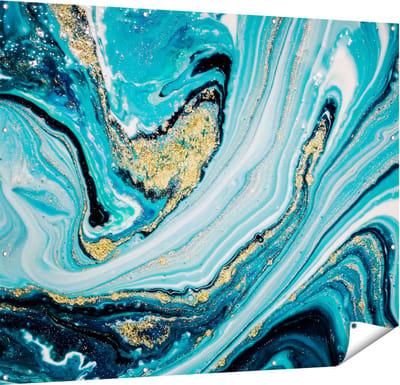 Gards Tuinposter Abstracte Luxe Kunst in het Blauw met Goud - 150x120 cm - Tuindoek - Tuindecoratie - Wanddecoratie buiten - Tuinschilderij