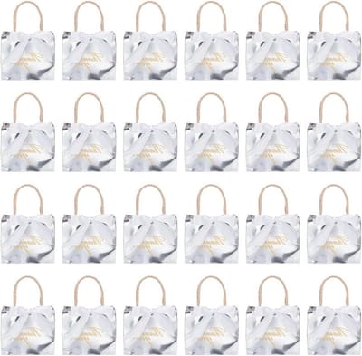 24 sets bedanktasjes - feestzakjes kraftpapier - 12 x 14 x 6 cm - goudfolie bedrukt - verjaardag bruiloft - zilver