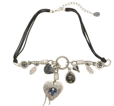 Behave Ketting zwart met hanger hart en steentjes – 40 cm