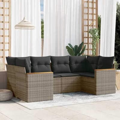 vidaXL - 6-delige - Loungeset - met - kussens - poly - rattan - grijs