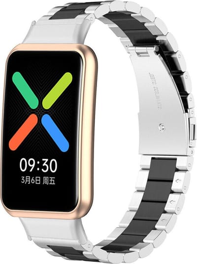 Stalen Smartwatch bandje - Geschikt voor Oppo Watch Free stalen bandje - zilver/zwart - Strap-it Horlogeband / Polsband / Armband - Watch Free