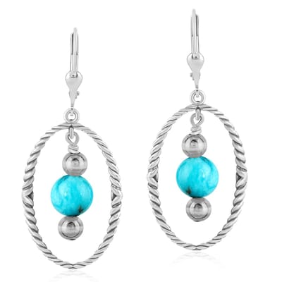 Cavill - Zilveren Oorbellen met Kingman Turkoois 6,165 Ct - 925 Sterling Zilver Geoxideerd - Boho Chic Ovaal Blauw - Lichtgewicht