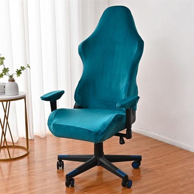 Fluwelen Gaming Stoelhoes Computer Stoel Zitting Beschermhoes Elastische Boss Kantoorstoelhoes Met Armleuninghoezen Wasbaar Effen With Armrest cover white