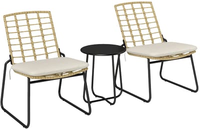 Balkonset 2 personen - Tuinset - Bistroset - Beige - Weerbestendig - 3 delig - Tuintafel en 2 stoelen - 2 personen - Gecoat staal - Onderhoudsvrij staal