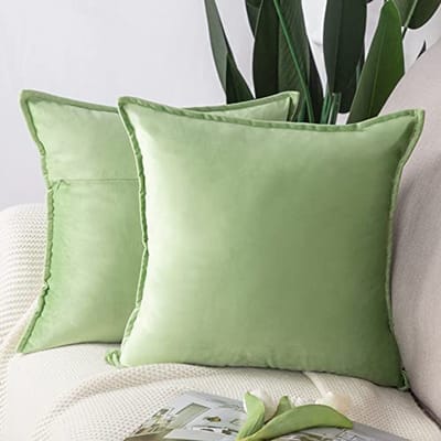 Set van 2 Super Zachte Fluwelen Decoratieve Kussenslopen 40x40 cm - Luxe Stijl voor Sofa en Slaapkamer - Appelgroen