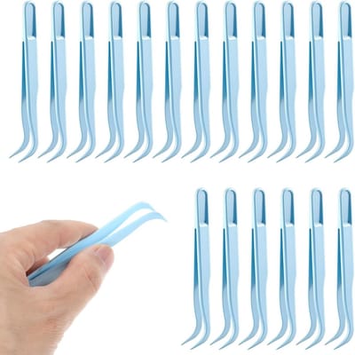 Set van 18 meerkleurige gebogen plastic pincetten voor knutselen en DIY-projecten, ideaal voor kralen en puzzelaccessoires