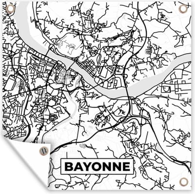 Tuin poster Kaart - Plattegrond - Frankrijk - Stadskaart - Bayonne - Zwart wit - 200x200 cm - Tuindoek