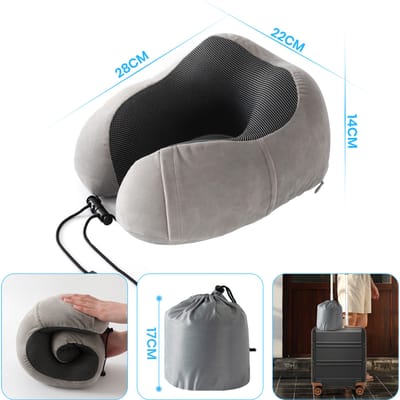 Good Nite Memory Foam Ergonomisch nekkussen Verstelbaar & Wasbaar vliegtuig Auto Thuis reiskussen Grijs