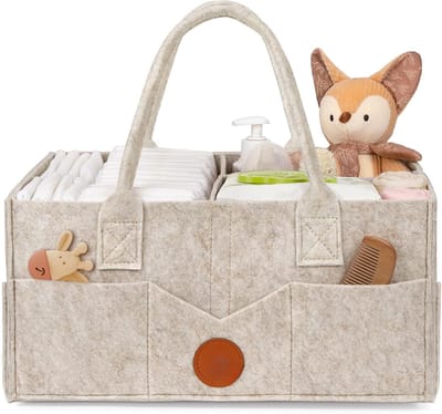 Luier Caddy - Babymand Organizer - Babybenodigdheden Opbergen - Verstelbare Verdelers - 33 x 23 x 18 cm - Kaki