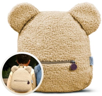Funnies Rugzak Teddy met Oortjes Cream - Peuterrugzak voor Jongens & Meisjes - Zachte Teddy Stof - Licht & Comfortabel - Ideaal voor School, BSO & Dagje Uit