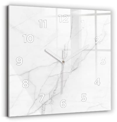 Wallfluent Wandklok - Decoratief marmer Unieke Wandklok - 30 cm x 30 cm - Wit Wandklok - Witte Handen - Wandklok Met Cijfers - Kinder Wandklok Glas - Vierkante Glazen Klok - Industrieel Wandklok - Unieke Wandklok
