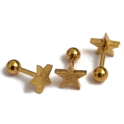 Aramat Jewels | Piercings | Sandblasted Ster Helixpiercing - Goudkleurig | | | |8mm | Staal | Volwassenen | Verkleurd niet