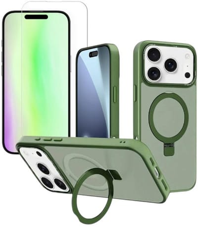 Backcover met onzichtbare standaard [Compatibel met MagSafe] Schokbestendig Hoesje - Geschikt voor: Apple iPhone 17 Pro - Groen + 2x Screenprotector