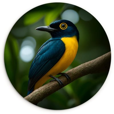 WallCircle® Wandcirkel 120x120 cm - Muurcirkel Vogel - Tak - Geel - Bladeren - Muurdecoratie woonkamer - Wanddecoratie slaapkamer - Kamer decoratie accessoires - Ronde schilderijen XXL