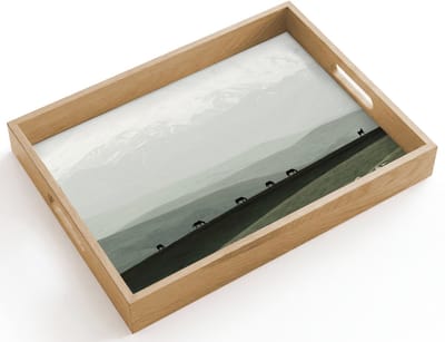 Dienblad hout 40x30 cm - Schootdienblad - Grijs - Berg - Paarden - Borrelplank rechthoek - Plateau dienbladen