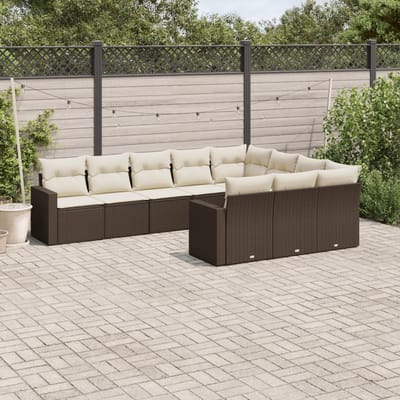 vidaXL - 10-delige - Loungeset - met - kussens - poly - rattan - bruin