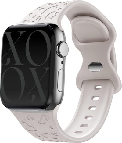 xoxo Wildhearts siliconen bandje - Geschikt voor Apple Watch - Series 1/2/3/4/5/6/7/8/9/10/SE/Ultra (2) - Maat: 44 mm / 45 mm / 46 mm / 49 mm - Hoogwaardig silicone materiaal - Horlogeband - Leopard patroon - dierenprint - sterrenlicht