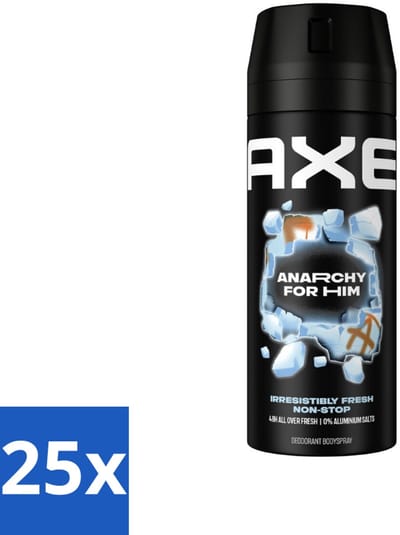 25 x Axe - Deodorant Bodyspray - 48hrs Fresh - Anarchy for Him - Dark Pomegranate & Sandalwood - 150 ml - Voordeelverpakking - 25 stuks