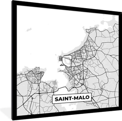 Fotolijst incl. Poster - Frankrijk – Plattegrond – Kaart – Saint-Malo – Stadskaart - 40x40 cm - Posterlijst