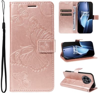 Coverup Hoesje - Geschikt voor OnePlus 13R Hoesje - Coverup Vlinders Book Case - Rose Gold