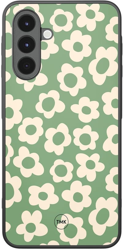 Hoesje geschikt voor Samsung Galaxy A16 - Retro cute flowers - Groen - TPU case - Bloemen - Hardcase zwart telefoonhoesje