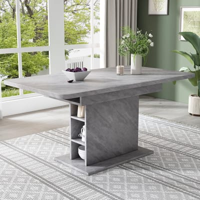 Gutent Uitschuifbare Eettafel, Grijs, Spaanplaatmateriaal, Eettafel met opbergruimte, Rechthoekige eettafel, Moderne minimalistische eettafel, ruimtebesparende multifunctionele eettafel, betonlook