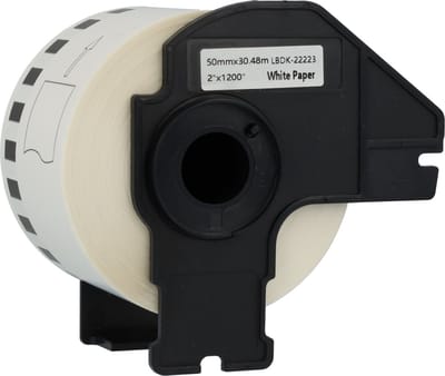 Dappaz - Brother Compatible DK-22223 Labels - Doorlopende labelrol - 50 mm x 30,48 m - Zwart op wit - Papier - Inclusief Houder - 1 stuks