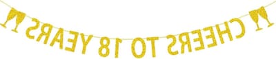 Allecto Plus - Slinger voor 18e verjaardag decoratie - Meisjes en jongens - Feestelijk - 18 jaar - Banner - Glitterbanner - Cheers tot 18 - Verjaardagsdecoratie - Feestartikelen - Feestversiering