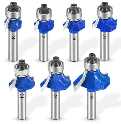 Set van 7 Afrondfrezen met 8 mm Schacht voor Houtbewerking - Radius 2-10 mm